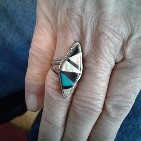 Zuni Multistone Native American Vintage Ring Size 8 - Picture 11 of 11